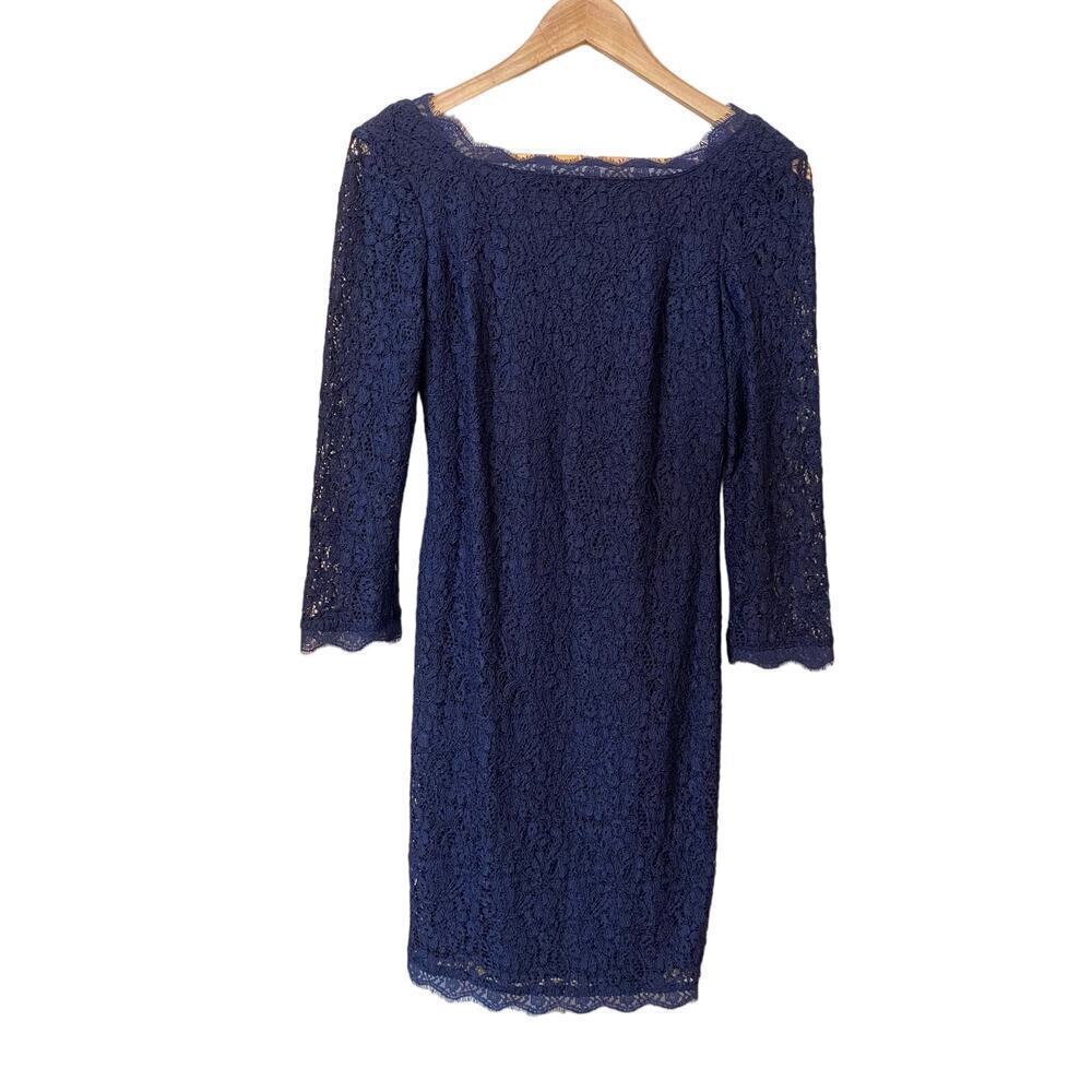 Adrianna Papell Lace Short Evening Cocktail Dress Elegant Navy Blue Women's sz 6
